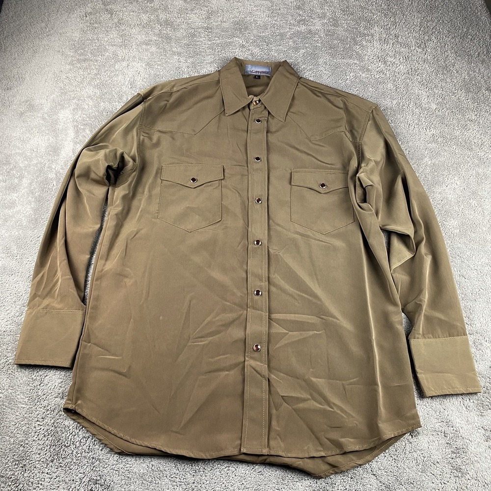 Lavana USA Dress Shirt Snap Buttons Mens Large Brown Long Sleeve‎